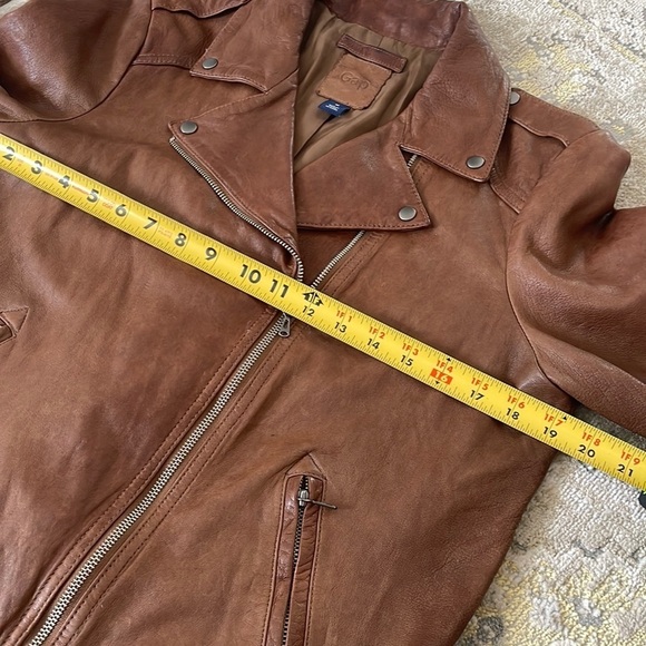 Gap Brown Leather Cropped Sleeve Moto Jacket - Picture 9 of 10
